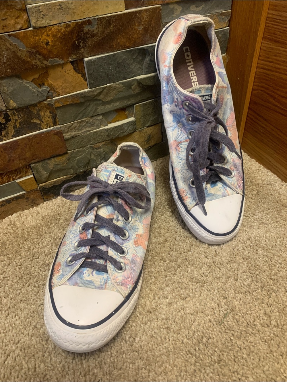 Converse Women’s Floral Low Top Sneakers - Pastel Pink & Blue